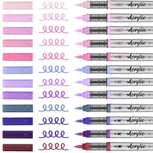 Mifuner Acrylic Paint Pens Set,12Colors Soft Brush Tip Acrylic Paint Markers, Direct-Liquid Ink System,Colored Marker Pen for Rocks,Wood,Ceramic,Canvas, Eggs DIY Painting Art Supplies.Purple - color: 12pcs-Purple