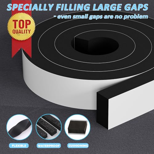 1"×2" EVA Foam Strips with Adhesive Weather Stripping Tape Larger Foam Weather Stripping Strip for Large Gap Insulation (1"×2",13FT,Black) - color: Black, size: 13ft (2"×1")