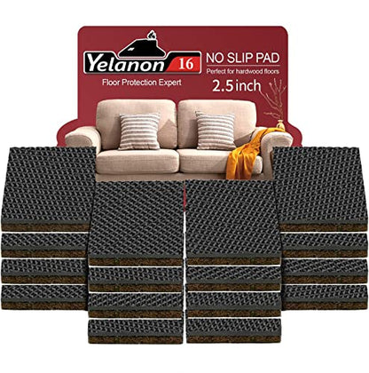 Yelanon Non Slip Furniture Pads -16pcs 2.5" Grippers Hardwood Floors, Non Skid for Furniture Legs,Self Adhesive Rubber Furniture Feet, Anti Slide Furniture Floors Protectors for Keep Couch Stoppers - size: 16pcs 2.5" Square