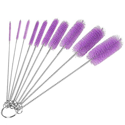 CiaraQ Bottle Cleaning Brushes, 8 Inch Nylon Tube Brush Set, Cleaner for Narrow Neck Bottles Cups with Hook, Set of 10pcs. - color: Purple, size: 8.0 Inch (10pcs)