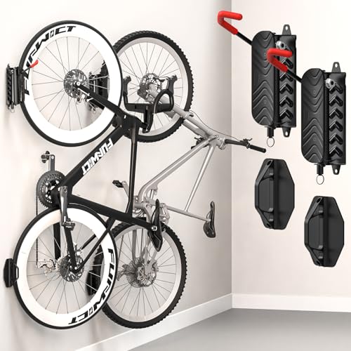 Swivel Bike Wall Mount Bike Rack Garage Organizer, Vertical Bike Hanger for Bicycle Rotating Wall Rack, Easy Installation with Wheel Hook (2 PACK) - size: 2 PACK