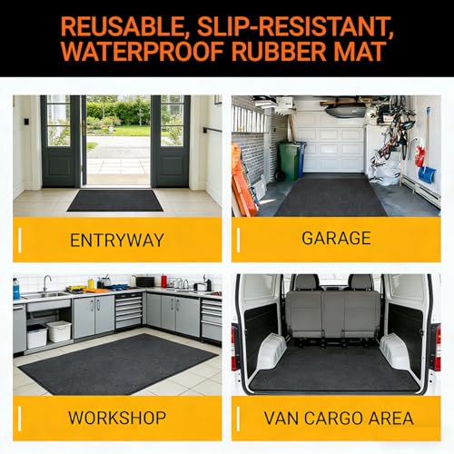 Oil Spill Mat Thick 1/3", 72" x 60" Heavy Duty Rubber Garage Floor Protector Mat for Driveway Outdoor, Absorbs Grease Water Leak-Resistant Carpet for Under Car Auto Golf Cart Mower Washer, Black - size: 72"L x 60"W x 0.3"Th