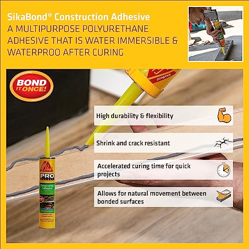 Sika SikaBond Construction Adhesive - Advanced Polyurethane Caulk - Gray - for Outdoor Surface use - Water immersible and Waterproof - 10.1ml (Pack of 2) - size: 10.1 Fl Oz (Pack of 2)