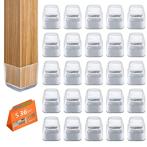 BAIPOK 36pcs Square Chair Leg Floor Protectors, Silicone Floor Protectors for Chairs, Chair Leg Protectors for Hardwood Floors, Felt Furniture Pads for Wood Floors, Prevent Scratches, Small, Clear - color: Transparent-36pcs, size: Square S (0.90'' -1.22''