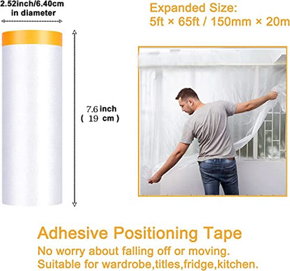Tape and Drape, Pre-Taped Masking Film, 2 Rolls Automotive Best Tape and Drape Painters Paper, Paint Adhesive Protective Film Roll for Covering Skirting, Frames, Cars and Auto Body (59inchs x 65 feet) - size: 59 inches x 65 feet