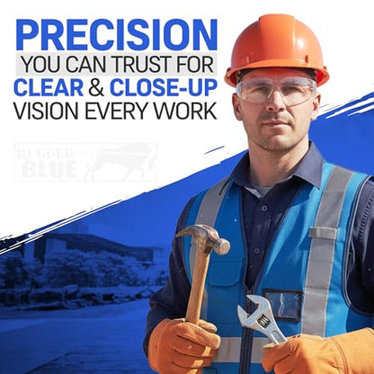 RUGGED BLUE - Bifocal Safety Glasses | Ansi Z87.1 Certified | Safety Glasses With Readers 2.5 | Scratch-Resistant Lenses | Impact-Resistant Eye Protection | Reading Goggles | 1 Pack - Clear Lens - color: 1 Pair, size: 2.5 Diopter