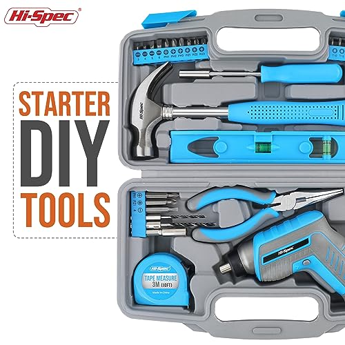 Hi-Spec 35pc Blue Tool Kit with 3.6V USB Electric Screwdriver and Drill set. Complete General Tool Set - color: Blue, size: 35 Pieces