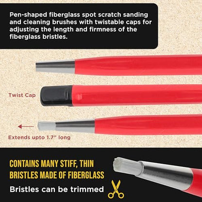 Dura-Gold Fiberglass Spot Scratch Brush Pen Tool, Pack of 3 - Clean, Sand, Scuff Surfaces, Remove Rust & Corrosion, Prep Sanding Auto Paint Scratches for Painting - Polish Metals, Cleaning Electronics