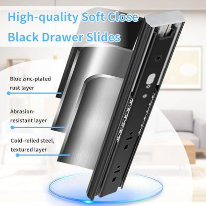 Soft Close Drawer Slides 1 Pair Full Extension 12 14 16 18 20 22 24 inch Side Mount Pull Out Kitchen Cabinet Rails Bracket Replacement Ball Bearing Tracks kit Guide Runner 100 LB Capacity - size: 12 Inch, style: Soft close-1 pair