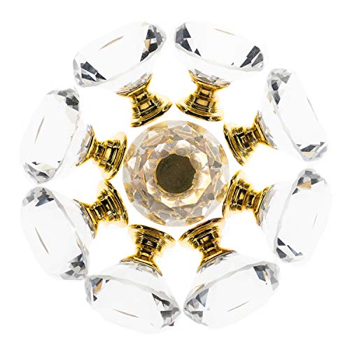 YourGift 6 Pack Drawer Knobs Diamond Shaped Crystal Glass 30mm Cabinet Knobs Pull Handles (30 mm, 6 Pack, Gold) - color: Gold, size: 30 mm, 6 Pack