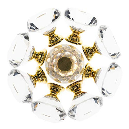 YourGift 6 Pack Drawer Knobs Diamond Shaped Crystal Glass 30mm Cabinet Knobs Pull Handles (30 mm, 6 Pack, Gold) - color: Gold, size: 30 mm, 6 Pack
