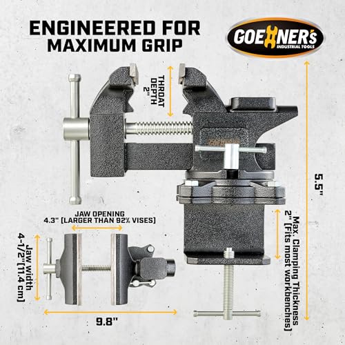 Updated 2-In-1 Bench Vise or Table Vise 4.5 Inch, Clamp Vice for Workbench Constructed with Cast Steel, Heavy Duty Workbench Vise Swivel for Woodworking - size: 4.5 Inch