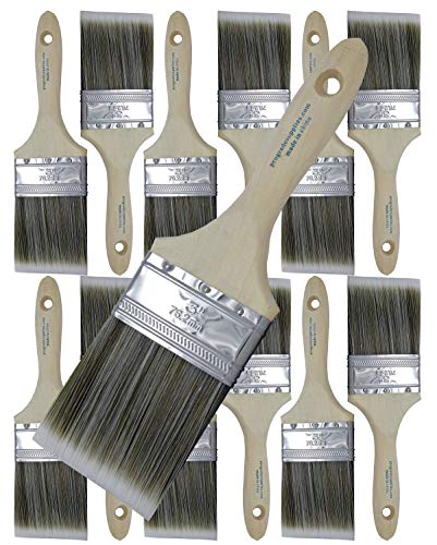 Pro Grade Paint Brushes 3 Inch Flat Paint Brush Set for Walls Trim Cabinets Doors Professional Painter Contractor Interior Exterior 12 Pack