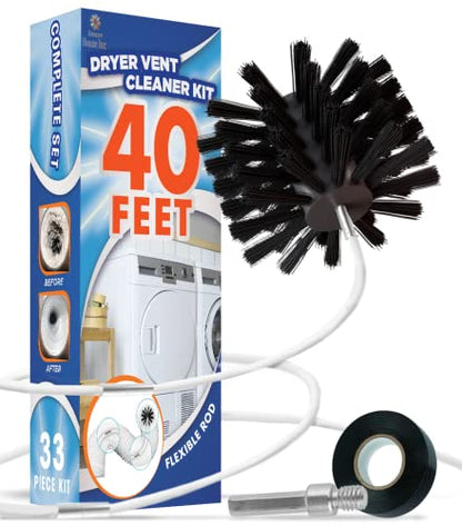 The Professional Dryer Vent Cleaner Kit -(40-Feet) Innovative Lint Remover Reusable Strong Nylon| Flexible Lint Brush with Drill Attachment for Faster Cleaning - size: 40 Feet