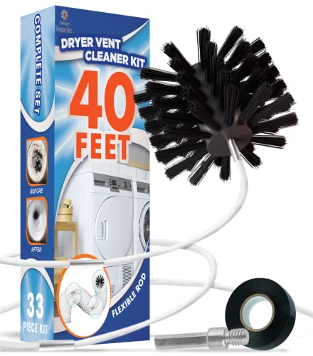 The Professional Dryer Vent Cleaner Kit -(40-Feet) Innovative Lint Remover Reusable Strong Nylon| Flexible Lint Brush with Drill Attachment for Faster Cleaning - size: 40 Feet