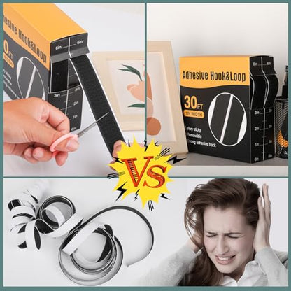 Navona 2 Boxes Heavy Duty Hook and Loop Strips with Adhesive, 60Ft Total x 1 Inch Hook and Loop Tape with Backing for Home, Office, School, and Crafting Projects, Black - color: 1in x 30ft-black-2Boxes