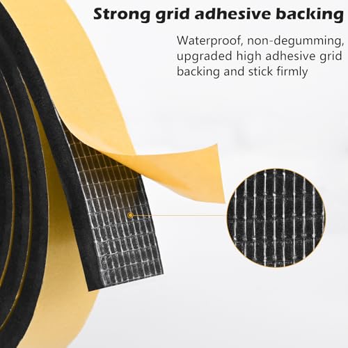ToLanbbt Black Door Window Weather Stripping Self Adhesive Foam Tape High Density Foam Sealing Strip Window Insulation Weatherproof Gasket Tape 1/2" Wide X 1/2" Thick, 6.5 Ft X 2 Rolls, Total 13 Feet - color: Black, size: 1/2 In x 1/2 In x 13Ft