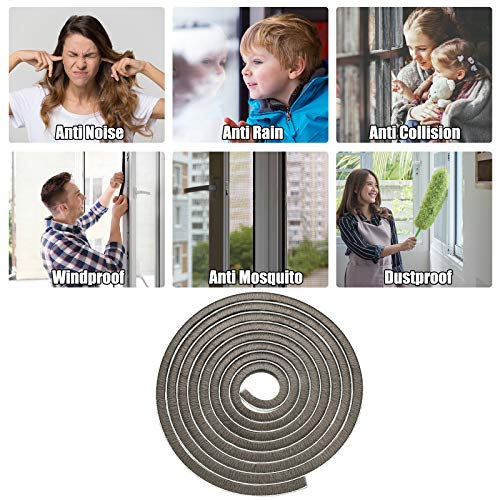 Jetec 1 Pcs Self Adhesive Brush Weather Stripping 19.75 ft Per Strip 3/8 x 3/8 Inch Grey Fuzzy Pile Felt Door Weather Seal for Sliding Windows Frames Seal Winter Strip for Soundproofing Dustproof DIY - color: Gray