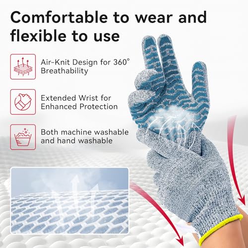 HandLove Cut Resistant Gloves, 100% Food Contact Safe, CE Level 5 Premium Protective Cutting Gloves - color: Blue, size: Large