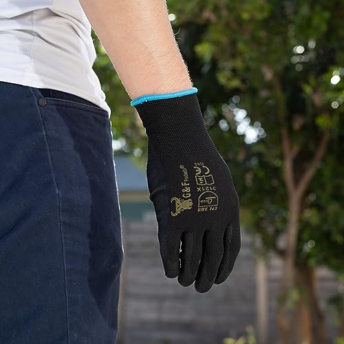 G & F Work Gloves for Men, Lightweight Grip, Polyurethane Coated, Touchscreen Compatible, Flexible & Breathable, Durable Construction, Ideal for Gardening, Mechanics, and General Duty Tasks, 12 Pairs - size: Medium