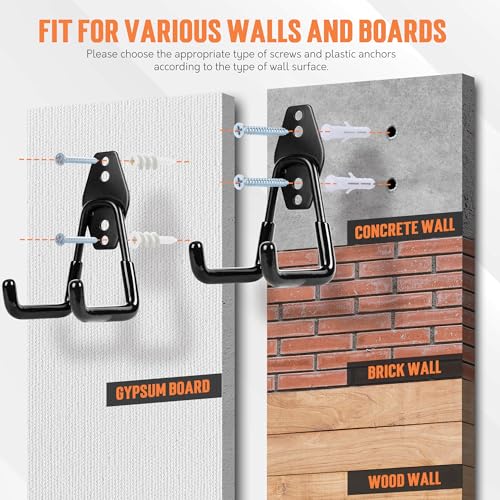 TONDA Garage Hooks, 20 Pack Garage Organization, Wall Storage Hooks Heavy Duty for Hanging Bike, Ladder, Garden Tools, Hose and Ropes, Black - color: Black
