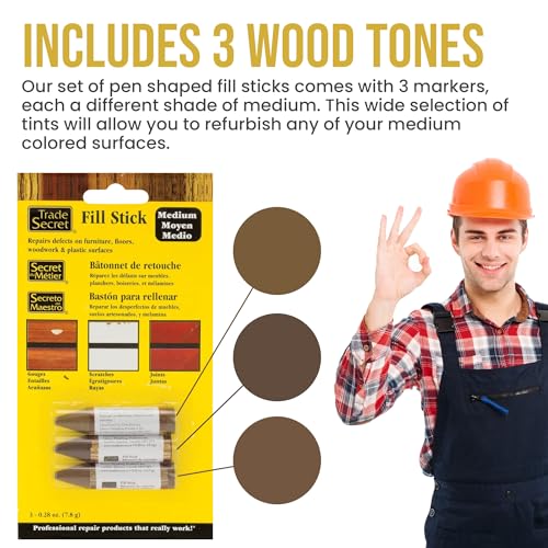 Wood Scratch Repair Fill Stick for Medium Toned Surfaces (Set of 3), Great for Touch-Ups and Repairs on Hardwoods Floors, Furniture, Cabinets and Plastic Surfaces. - color: Medium Tones