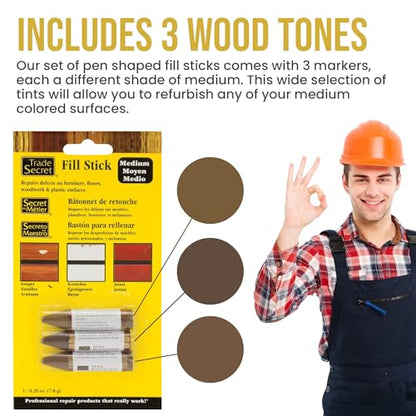 Wood Scratch Repair Fill Stick for Medium Toned Surfaces (Set of 3), Great for Touch-Ups and Repairs on Hardwoods Floors, Furniture, Cabinets and Plastic Surfaces. - color: Medium Tones