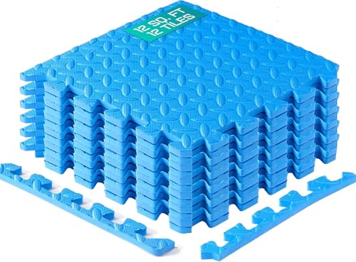 Yes4All EVA Interlocking Mats, Puzzle Floor Tiles, Foam Floor Padding with Border for Furniture, Home Space, Living Room, Garage 11,15,32,99 SQFT - color: Blue, style: 7/16" Thickness, 11 SQFT
