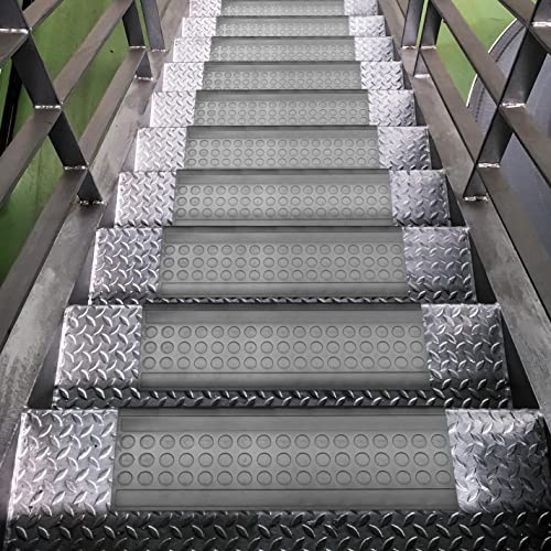 Ottomanson Outdoor Rubber Stair Treads – Coin Heavy-Duty Non-Slip Stair Mats – Best Grip on Concrete, Brick & Textured Step – Fastening Recommended for Wooden & RV Steps, Pack of 5 - color: Black Coin