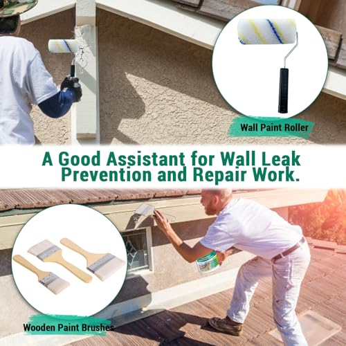 5Kg/202Fl.oz Transparent Waterproof Coating Invisible Waterproof Agent Set with Indoor&Outdoor Insulating Sealant with Wooden Brush Putty Knife Cut Resistant Work Gloves Paint Roller(6L/1.58Gal) - style: B