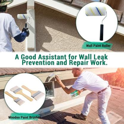 5Kg/202Fl.oz Transparent Waterproof Coating Invisible Waterproof Agent Set with Indoor&Outdoor Insulating Sealant with Wooden Brush Putty Knife Cut Resistant Work Gloves Paint Roller(6L/1.58Gal) - style: B