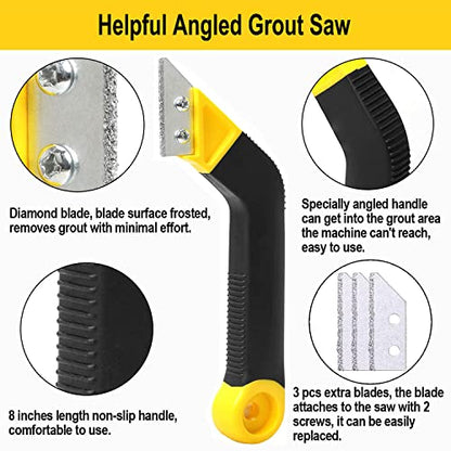 14pcs Grout Removal Tool, Caulking Removal Tools Tile Grout Saw and Grout Hand Saw with 3 Pieces Extra Blades, Tile Joint Cleaning Tool, Caulking Edge Kit, Tile Caulk Finishing Tool