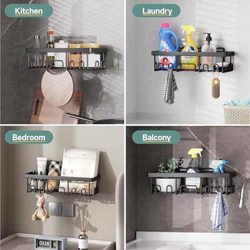 Veken Shower Caddy 6-Pack, Advanced Rustproof Design, No Drilling Adhesive Shelves, Rack with Soap Holder, Large Capacity Bathroom Organizers and Storage, Wall-Mounted, Gifts for Women Mom - color: Black