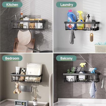 Veken Shower Caddy 6-Pack, Advanced Rustproof Design, No Drilling Adhesive Shelves, Rack with Soap Holder, Large Capacity Bathroom Organizers and Storage, Wall-Mounted, Gifts for Women Mom - color: Black