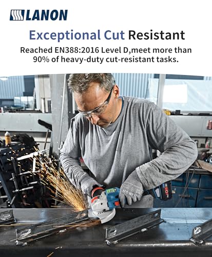 LANON Cut Resistant Gloves, Knife Protection Level D, Nitrile Coating with Honey Comb Pattern, ANSI A4 Cut Work Gloves, Reinforced Thumbs, 3D Comfort Fit, Breathable, Mechanical, Touchscreen,Large - size: Large