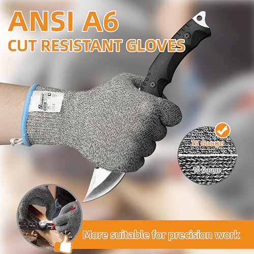 Schwer 2 Pairs ANSI A6 Cut Resistant Gloves, Food Grade Cutting Gloves for Kitchen Food Prep, Mandoline Gloves for Meat Cutting, Oyster Shucking, Knife Proof, Wood Carving, CR1401, S - size: Small