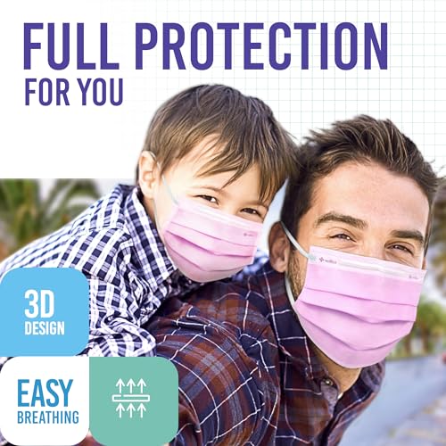 Medtecs Kids Face Mask Disposable - 2 Sizes Option (Child/Youth) 50 PCs - Comfy 3-Ply Breathable Children Masks, The Better Choice - Youth | Pink - color: 09. Pink, size: Youth - 50 PC