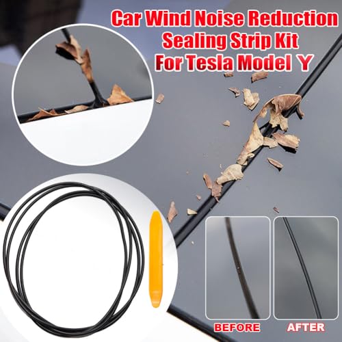 Sunroof Rubber Seal Strip Wind Noise Reduction Kit Anti-Dust Skylight Sealing Strip Lowering Silicone Seal Kit for Tesla Model Y, with Installation Tool (Black)