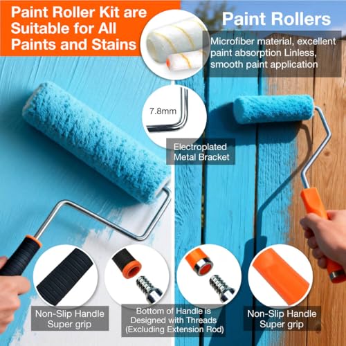 13 Pcs Paint Tray Set, Paint Brush, Paint Tray, 9" & 4" Paint Roller Covers and Wire Roller Frame, Can Opener, House Painting Supplies for Indoor and Outdoor Painting Walls, Ceilings, Trim - color: 13 Pack, 9" Paint Trays