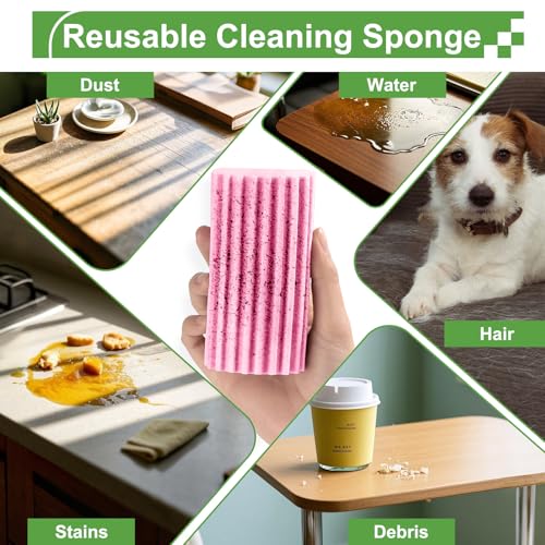 Jeymei 4-Pack Damp Clean Duster Sponge,Pink Damp Dusting Sponge,Duster Baseboard Cleaner Sponge with Ridges,Reusable Wet Duster Sponge,Household Cleaning Sponges for Blinds,Window Track Grooves - color: Pink, size: 4