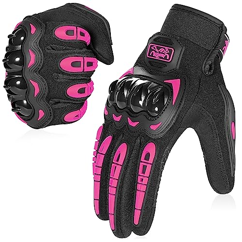 COFIT Motorcycle Gloves Breathable, Touchscreen Motorbike Gloves Anti-Slip with Good Grip Hard Knuckles Protection for Men Women Motocross, BMX ATV MTB Cycling, Road Racing - Pink L - color: 9-pink, size: Large