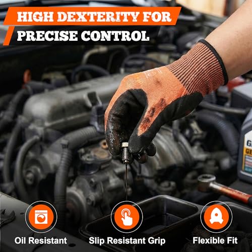 TitanFlex Cut Resistant Gloves ANSI A5, Work Gloves with Sandy Nitrile Grip,Orange - size: X-Large