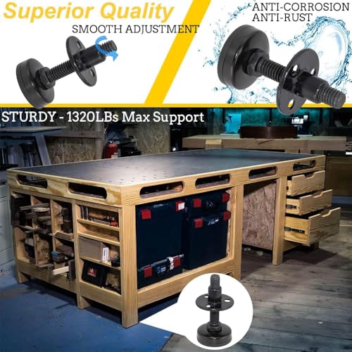 NEWBYTEK Furniture Leveling Feet Heavy Duty, Adjustable Furniture Feet Levelers Screw on Heavy Duty Desk/Chair/Cabinet/Dresser/Bench Leg Leveler, Round T-Nut Kit 3/8”-16 Thread (4 Pack, Black) - size: LONG, 4 Pack