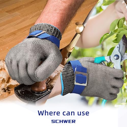 Schwer SlicePro ANSI A9 Cut Resistant Glove PR1706, Stainless Steel Mesh Metal Glove, Food Grade for Kitchen Cooking, Butcher Meat Cutting, Oyster Shucking, Mandoline, Fishing, (M, 1 PCS) - size: Medium (Pack of 1), style: 1.0 Steel Wire