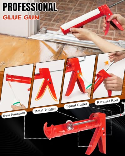 Holothurian Caulking Gun, Caulk Gun No Drip,Sealant Finishing Tool Grout Scraper for Kitchen Bathroom Window Sink Joint, 1/10 Gallon Cartridge, 10:1 Thrust Ratio, Red - color: Red