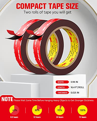 Double Sided Tape Heavy Duty (2 Pack), Waterproof Strong Mounting Adhesive Tape for Walls, Car, Home Decor, Office Decor, Made of 3M VHB Tape (16.4FT x 0.94IN) - size: 16.4FT (2 Pack)