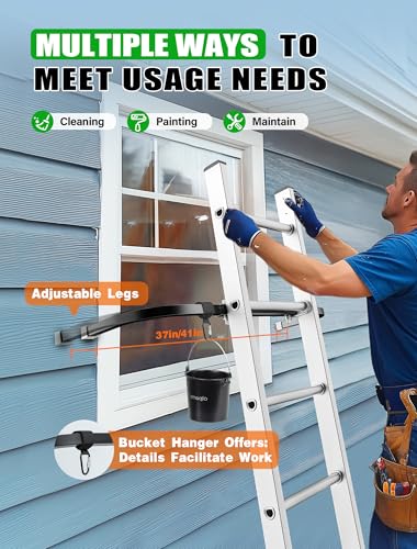 Ladder Stabilizer, Adjustable Ladder Standoff, Ladder Stabilizer for Roof Gutter Cleaning, Ladder Gutter Guard Accessories with White Anti-Slip Silicone Pad to Protect Wall