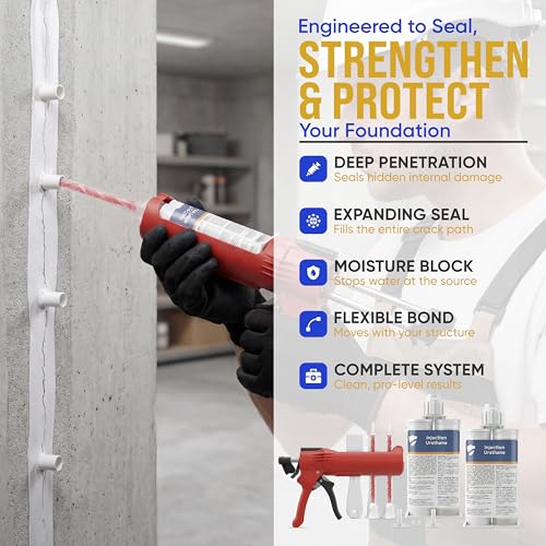 SolidFix 10ft Concrete Crack Repair Kit with All Tools – Professional Urethane Injection System – Wall Repair Paste for DIY Projects -Ideal Crack Filler to Stop Basement & Foundation Leak Permanently