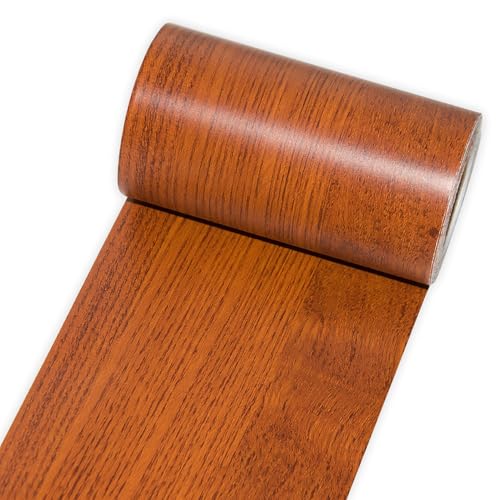 Brown Border Peel and Stick, 4 inch X 32 ft Self Adhesive Wood Repair Tape, 1Roll Colored Trim Wood Grain Repair Patch for Mirrors, Doors, Windows, Floors, Furniture, Bathroom - color: Brown