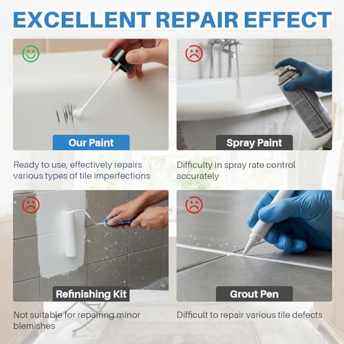 Tub and Tile Paint, 1.3 oz Tub Paint for Bathtub, 1-Part Bathtub Touch Up Paint White for Sink Bathroom Kitchen Countertop, Water Based & Low Odor, Semi-Gloss white, 1.5-1.7 sq ft (No Need Part B) - size: 1.3 Fl Oz (Pack of 1)
